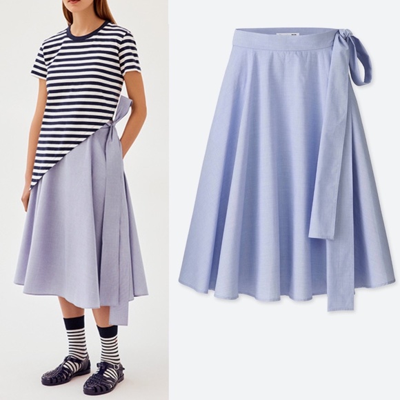 UNIQLO x JW Anderson JWA High Waist Flare Cotton Skirt in Blue Size 8 - Picture 1 of 2